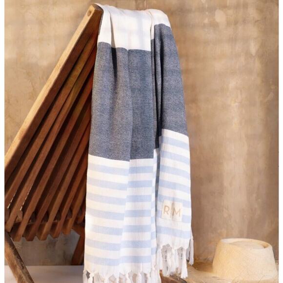 Rachel Miriam Positano Towel Sea Blue White Stripe - Picture 3 of 7